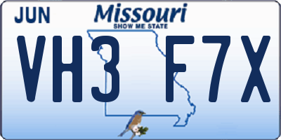 MO license plate VH3F7X