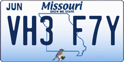 MO license plate VH3F7Y