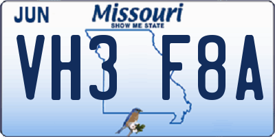 MO license plate VH3F8A