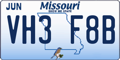 MO license plate VH3F8B