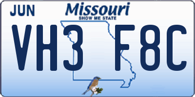 MO license plate VH3F8C