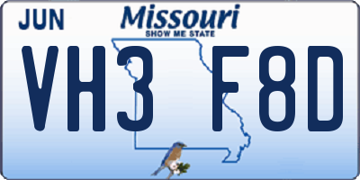 MO license plate VH3F8D