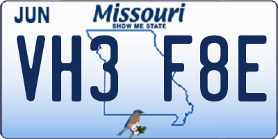 MO license plate VH3F8E