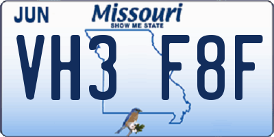 MO license plate VH3F8F