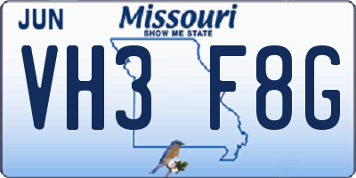 MO license plate VH3F8G