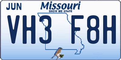 MO license plate VH3F8H