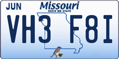 MO license plate VH3F8I