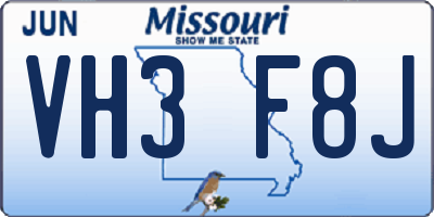 MO license plate VH3F8J