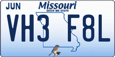 MO license plate VH3F8L