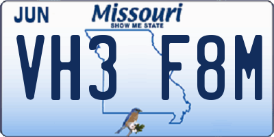 MO license plate VH3F8M