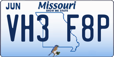 MO license plate VH3F8P