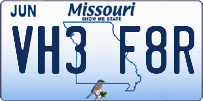 MO license plate VH3F8R