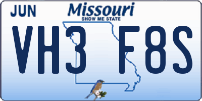MO license plate VH3F8S