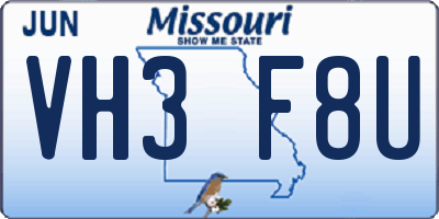MO license plate VH3F8U