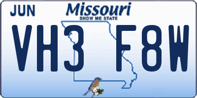 MO license plate VH3F8W