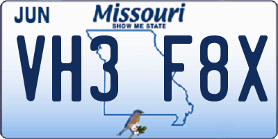 MO license plate VH3F8X