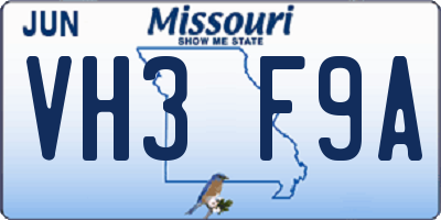 MO license plate VH3F9A