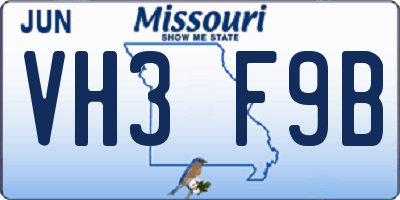 MO license plate VH3F9B