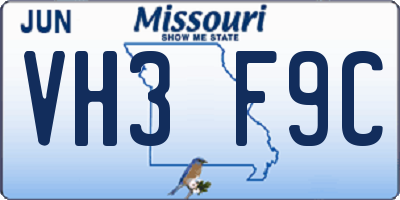 MO license plate VH3F9C