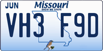 MO license plate VH3F9D