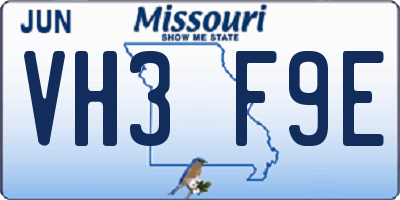 MO license plate VH3F9E