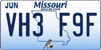 MO license plate VH3F9F