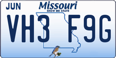 MO license plate VH3F9G