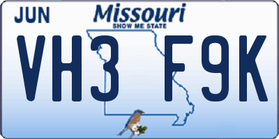 MO license plate VH3F9K