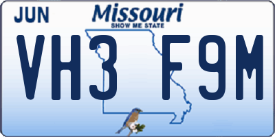 MO license plate VH3F9M