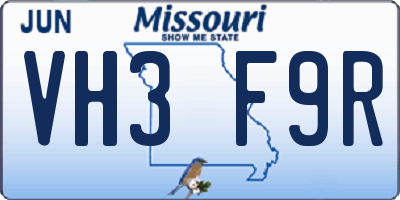 MO license plate VH3F9R