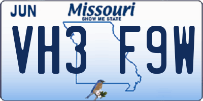MO license plate VH3F9W