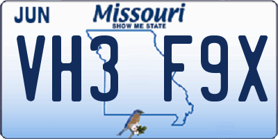 MO license plate VH3F9X