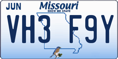 MO license plate VH3F9Y