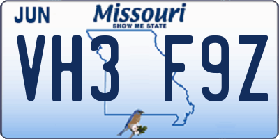 MO license plate VH3F9Z