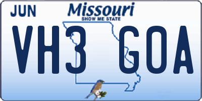 MO license plate VH3G0A