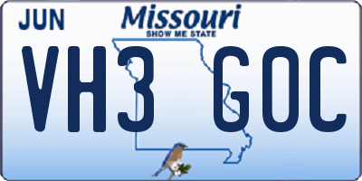 MO license plate VH3G0C