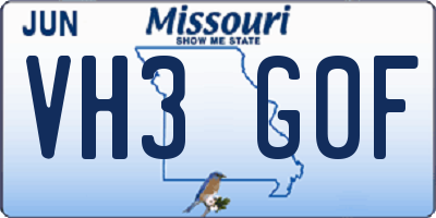 MO license plate VH3G0F