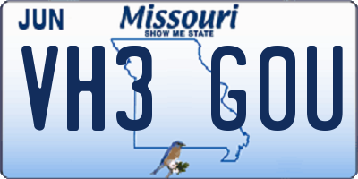 MO license plate VH3G0U
