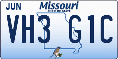 MO license plate VH3G1C