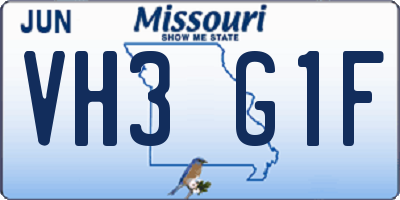 MO license plate VH3G1F