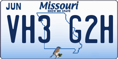 MO license plate VH3G2H