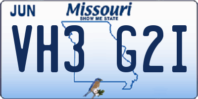 MO license plate VH3G2I