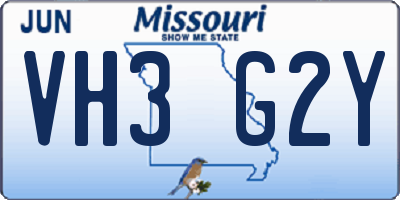 MO license plate VH3G2Y