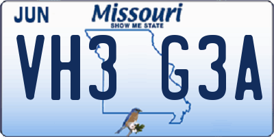 MO license plate VH3G3A