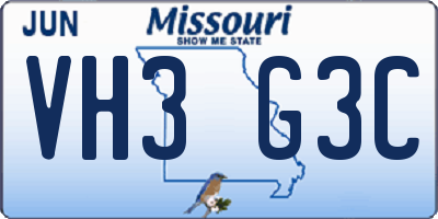 MO license plate VH3G3C