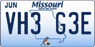 MO license plate VH3G3E