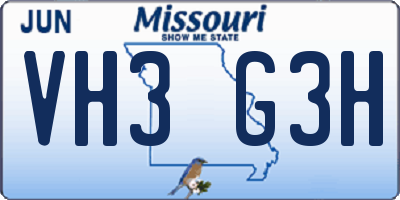 MO license plate VH3G3H