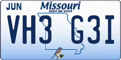 MO license plate VH3G3I