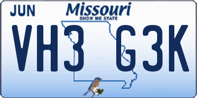 MO license plate VH3G3K