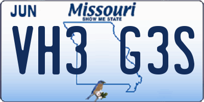 MO license plate VH3G3S